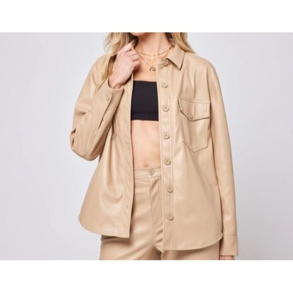 L Space Jackets & Blazers - Faux Leather Echo Button-Up‎ Jacket Office Siren Long Sleeves Size XL Women's